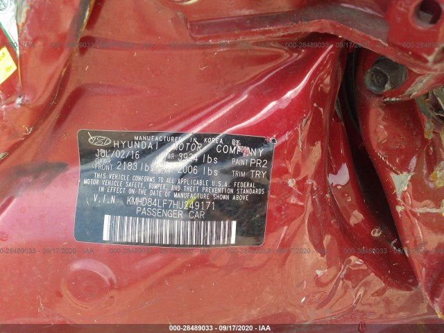 Photo 8 VIN: KMHD84LF7HU249171 - HYUNDAI ELANTRA 