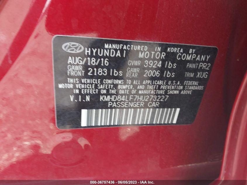 Photo 8 VIN: KMHD84LF7HU273227 - HYUNDAI ELANTRA 