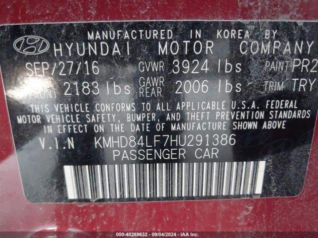 Photo 8 VIN: KMHD84LF7HU291386 - HYUNDAI ELANTRA 