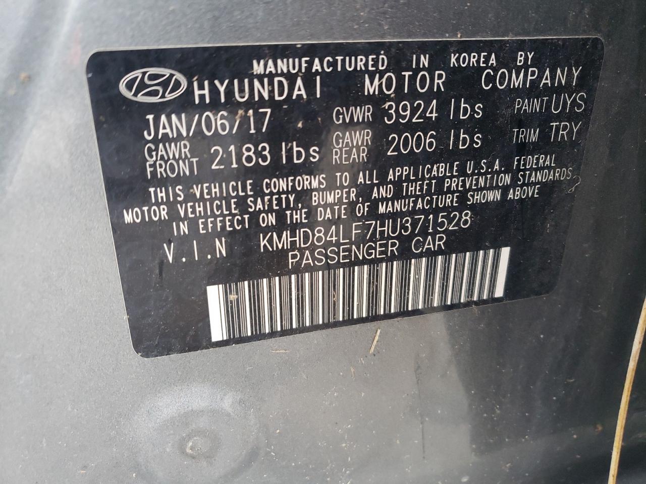 Photo 11 VIN: KMHD84LF7HU371528 - HYUNDAI ELANTRA 