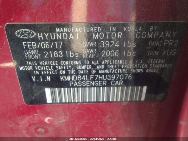 Photo 8 VIN: KMHD84LF7HU397076 - HYUNDAI ELANTRA 