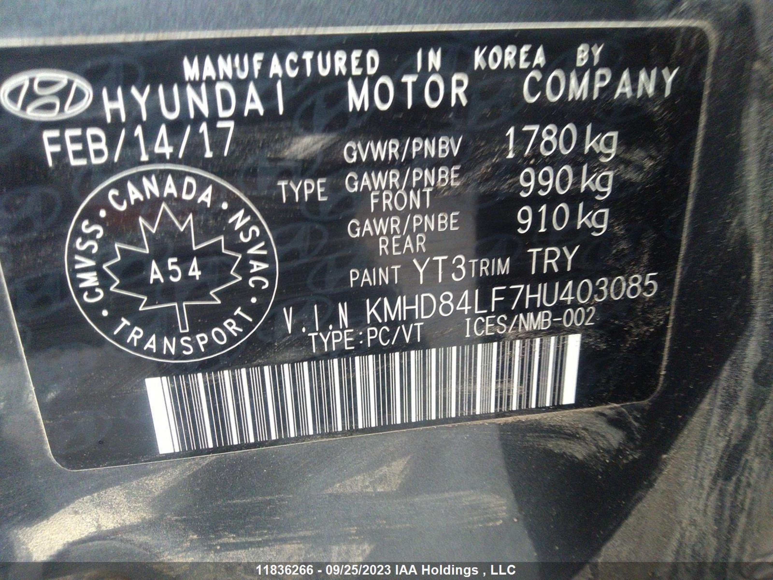 Photo 8 VIN: KMHD84LF7HU403085 - HYUNDAI ELANTRA 