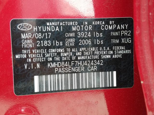 Photo 9 VIN: KMHD84LF7HU424342 - HYUNDAI ELANTRA SE 