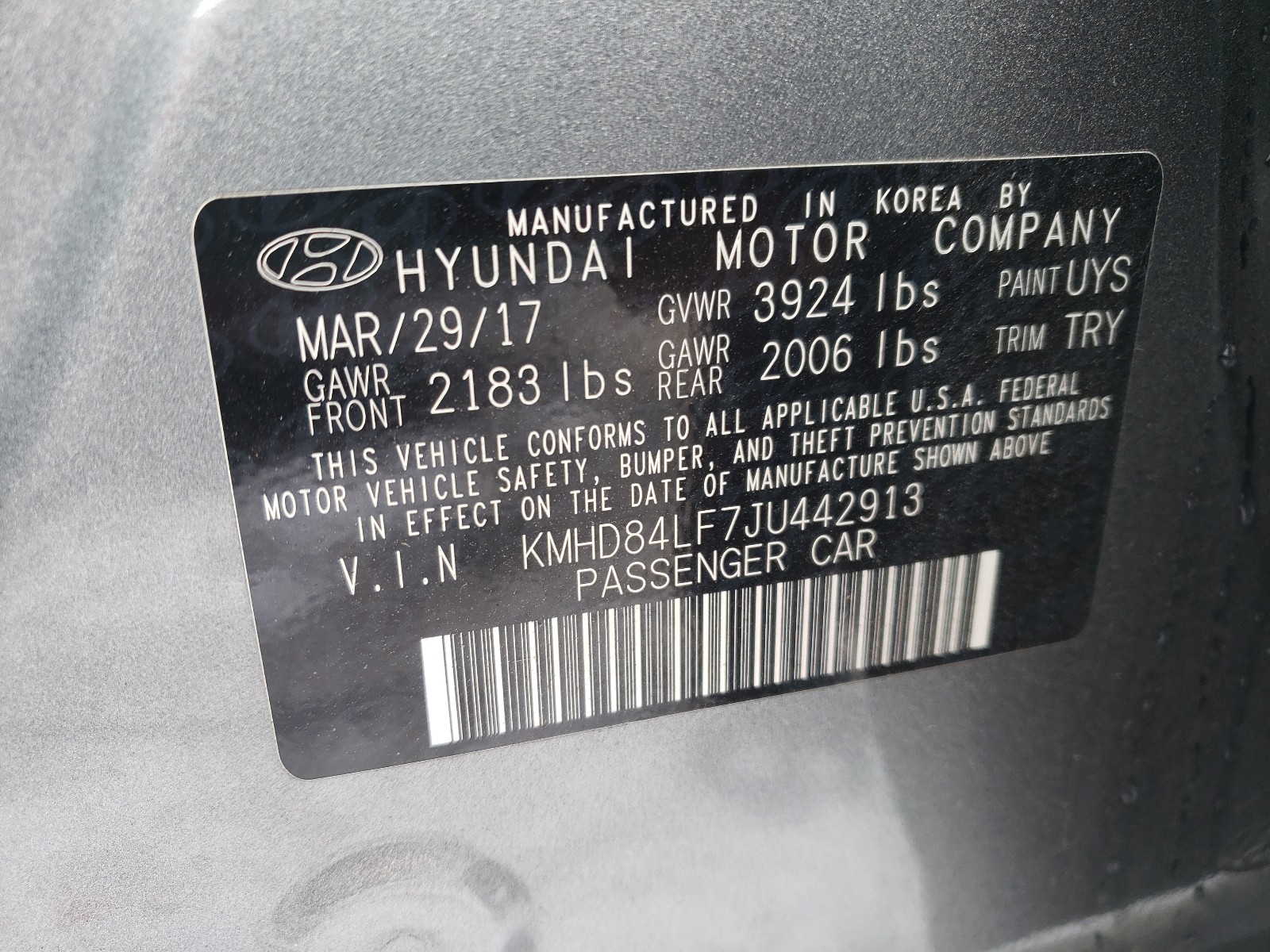 Photo 9 VIN: KMHD84LF7JU442913 - HYUNDAI ELANTRA 