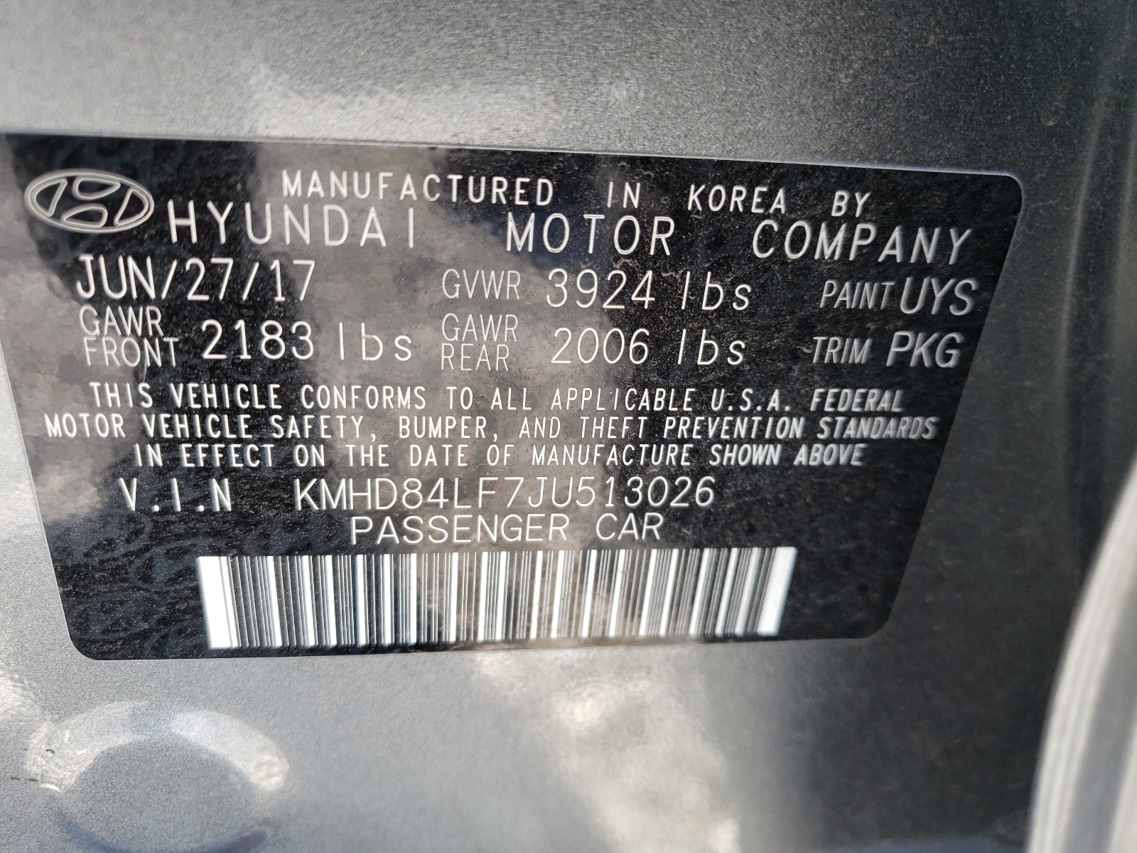 Photo 9 VIN: KMHD84LF7JU513026 - HYUNDAI ELANTRA 