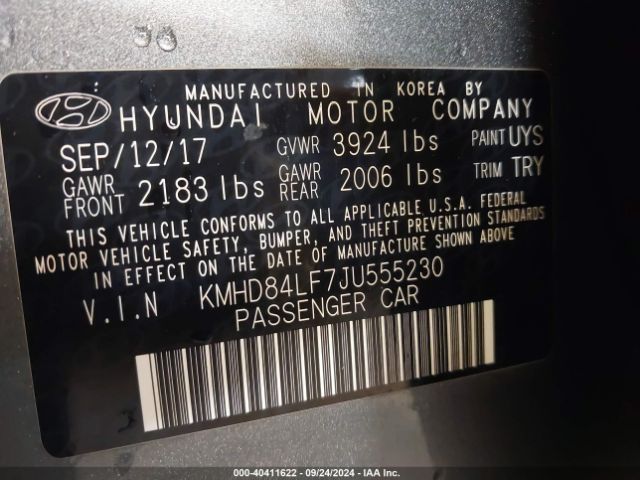 Photo 8 VIN: KMHD84LF7JU555230 - HYUNDAI ELANTRA 