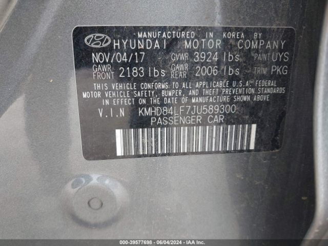 Photo 8 VIN: KMHD84LF7JU589300 - HYUNDAI ELANTRA 