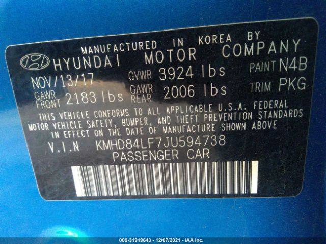 Photo 8 VIN: KMHD84LF7JU594738 - HYUNDAI ELANTRA 