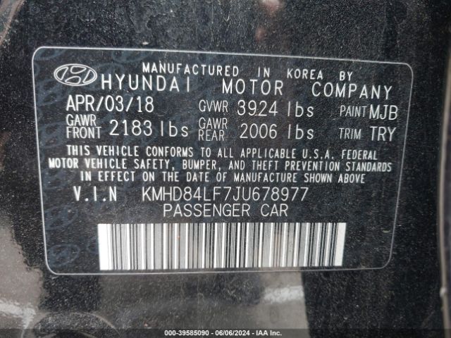 Photo 8 VIN: KMHD84LF7JU678977 - HYUNDAI ELANTRA 