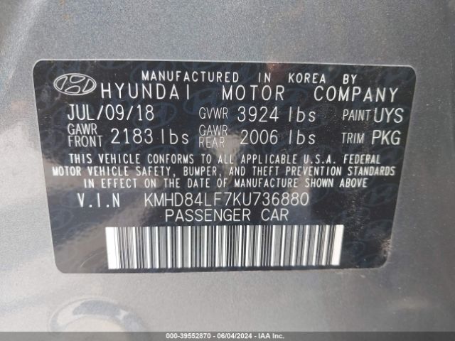 Photo 8 VIN: KMHD84LF7KU736880 - HYUNDAI ELANTRA 