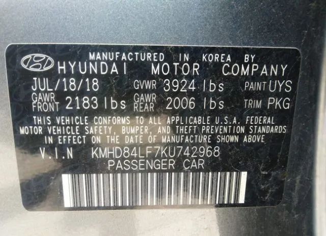 Photo 8 VIN: KMHD84LF7KU742968 - HYUNDAI ELANTRA 