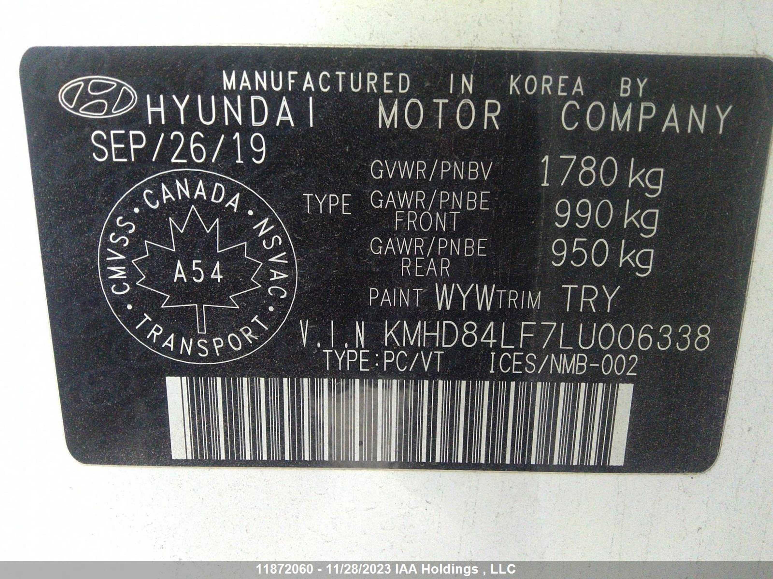 Photo 8 VIN: KMHD84LF7LU006338 - HYUNDAI ELANTRA 