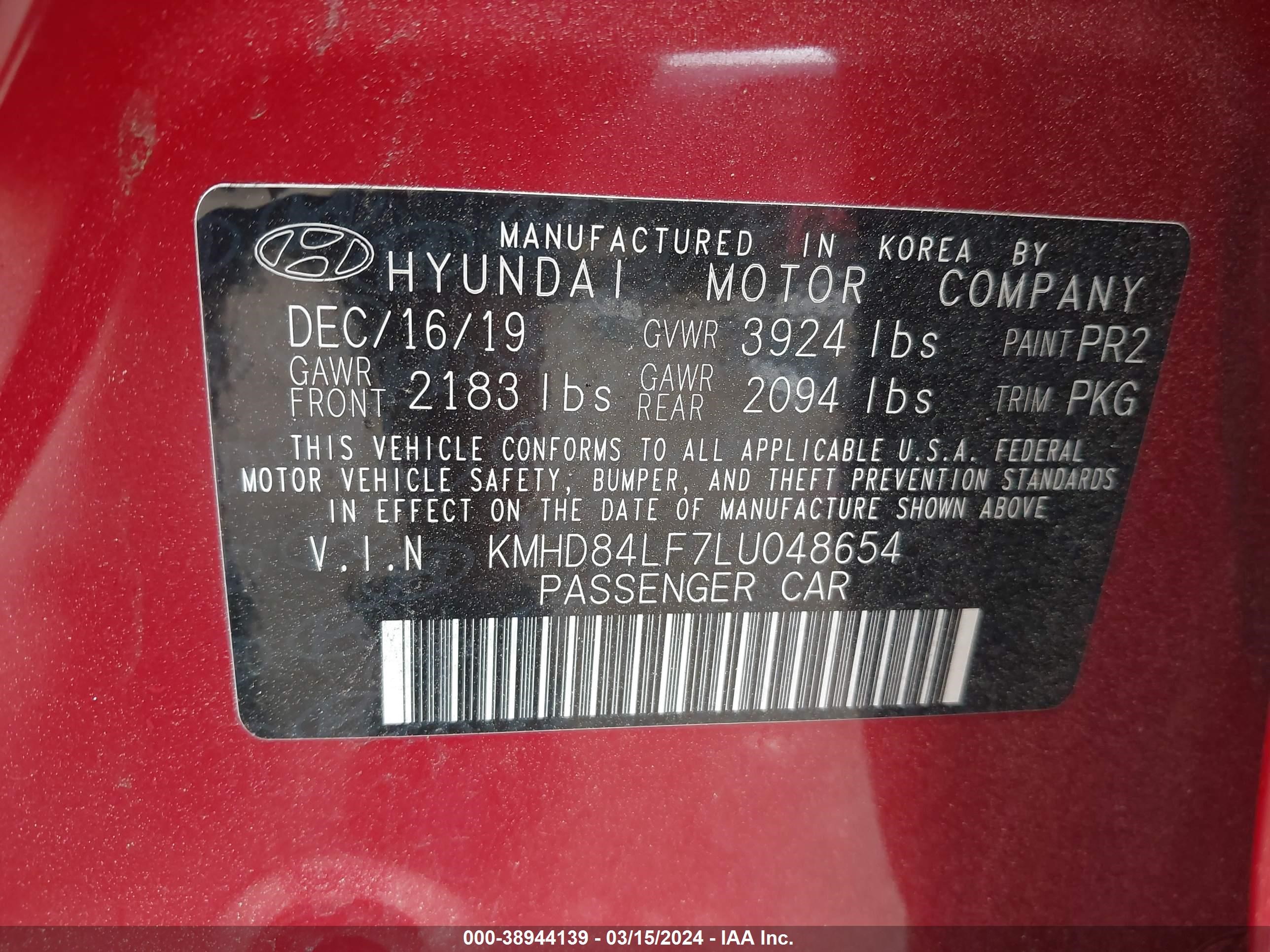 Photo 8 VIN: KMHD84LF7LU048654 - HYUNDAI ELANTRA 