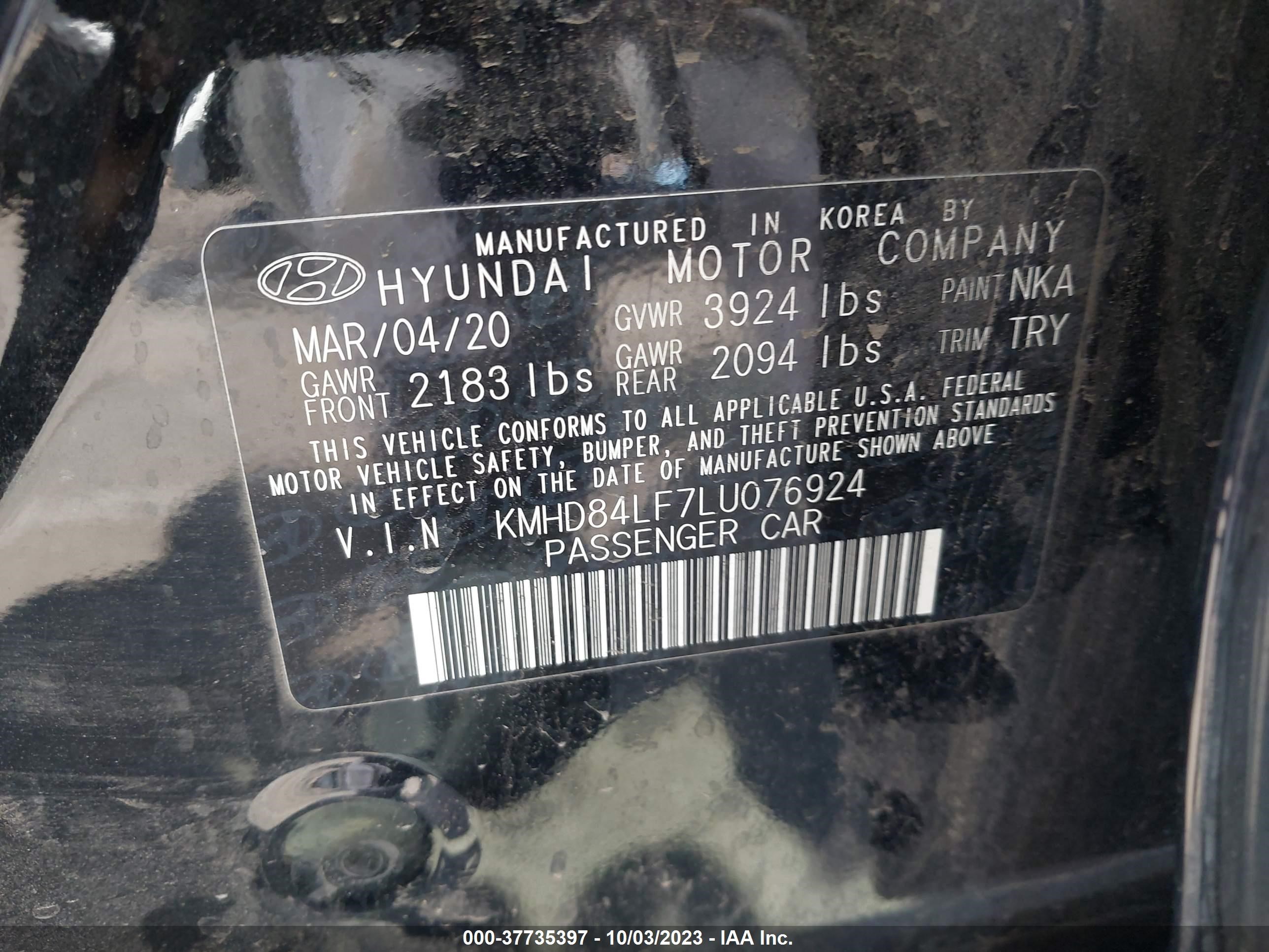 Photo 8 VIN: KMHD84LF7LU076924 - HYUNDAI ELANTRA 