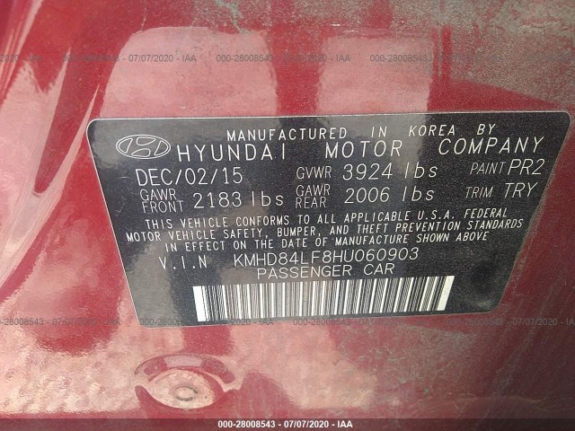 Photo 8 VIN: KMHD84LF8HU060903 - HYUNDAI ELANTRA 