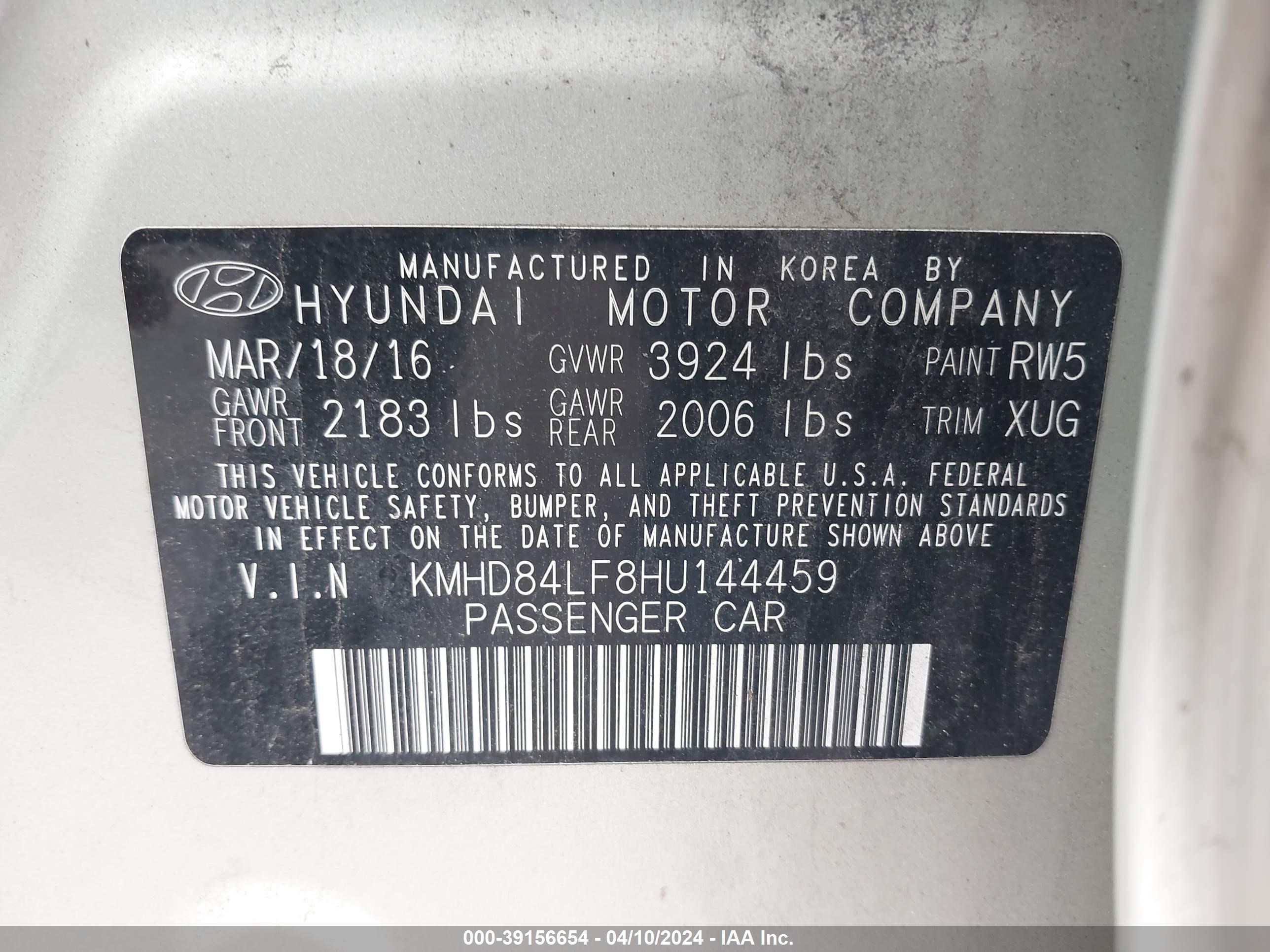 Photo 8 VIN: KMHD84LF8HU144459 - HYUNDAI ELANTRA 