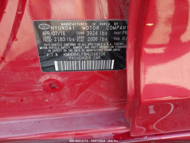 Photo 8 VIN: KMHD84LF8HU166106 - HYUNDAI ELANTRA 