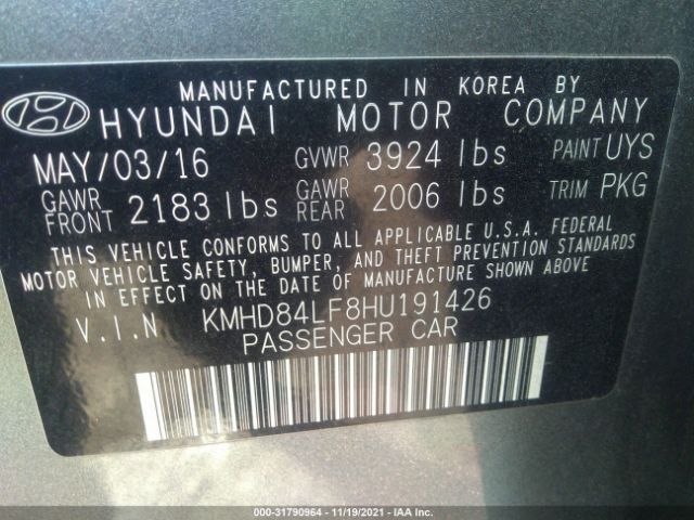 Photo 8 VIN: KMHD84LF8HU191426 - HYUNDAI ELANTRA 