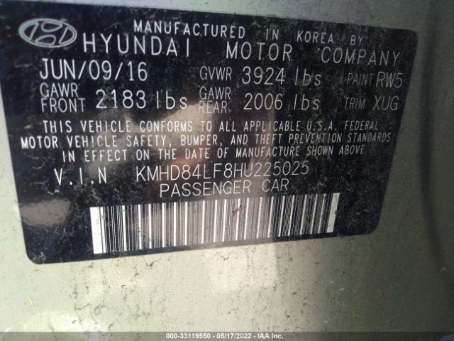 Photo 8 VIN: KMHD84LF8HU225025 - HYUNDAI ELANTRA 