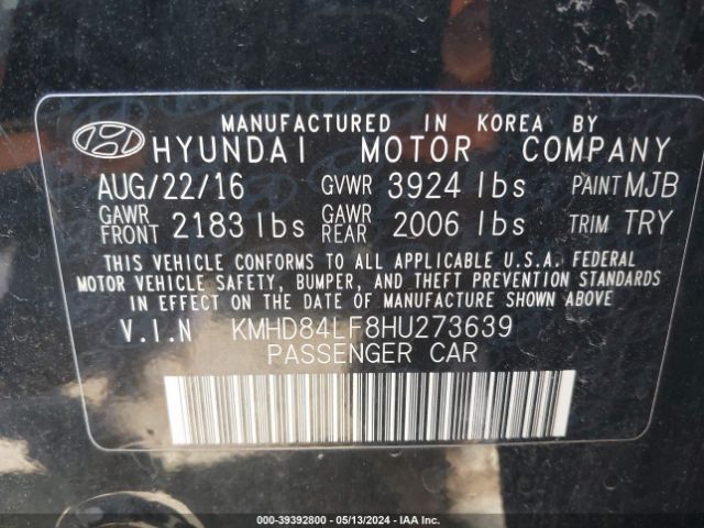 Photo 8 VIN: KMHD84LF8HU273639 - HYUNDAI ELANTRA 