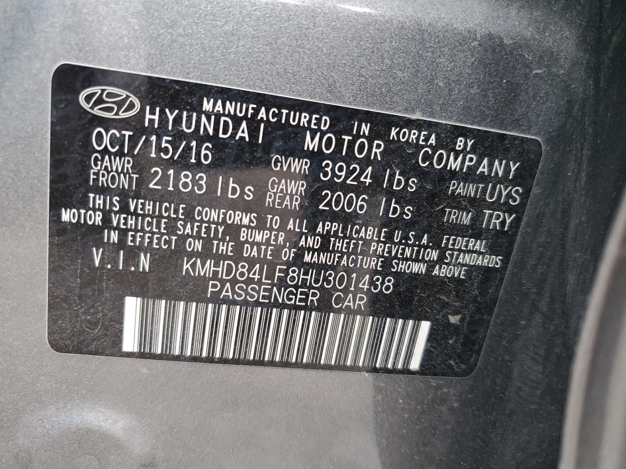 Photo 11 VIN: KMHD84LF8HU301438 - HYUNDAI ELANTRA 