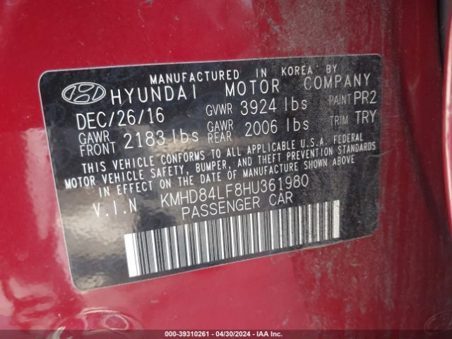 Photo 8 VIN: KMHD84LF8HU361980 - HYUNDAI ELANTRA 