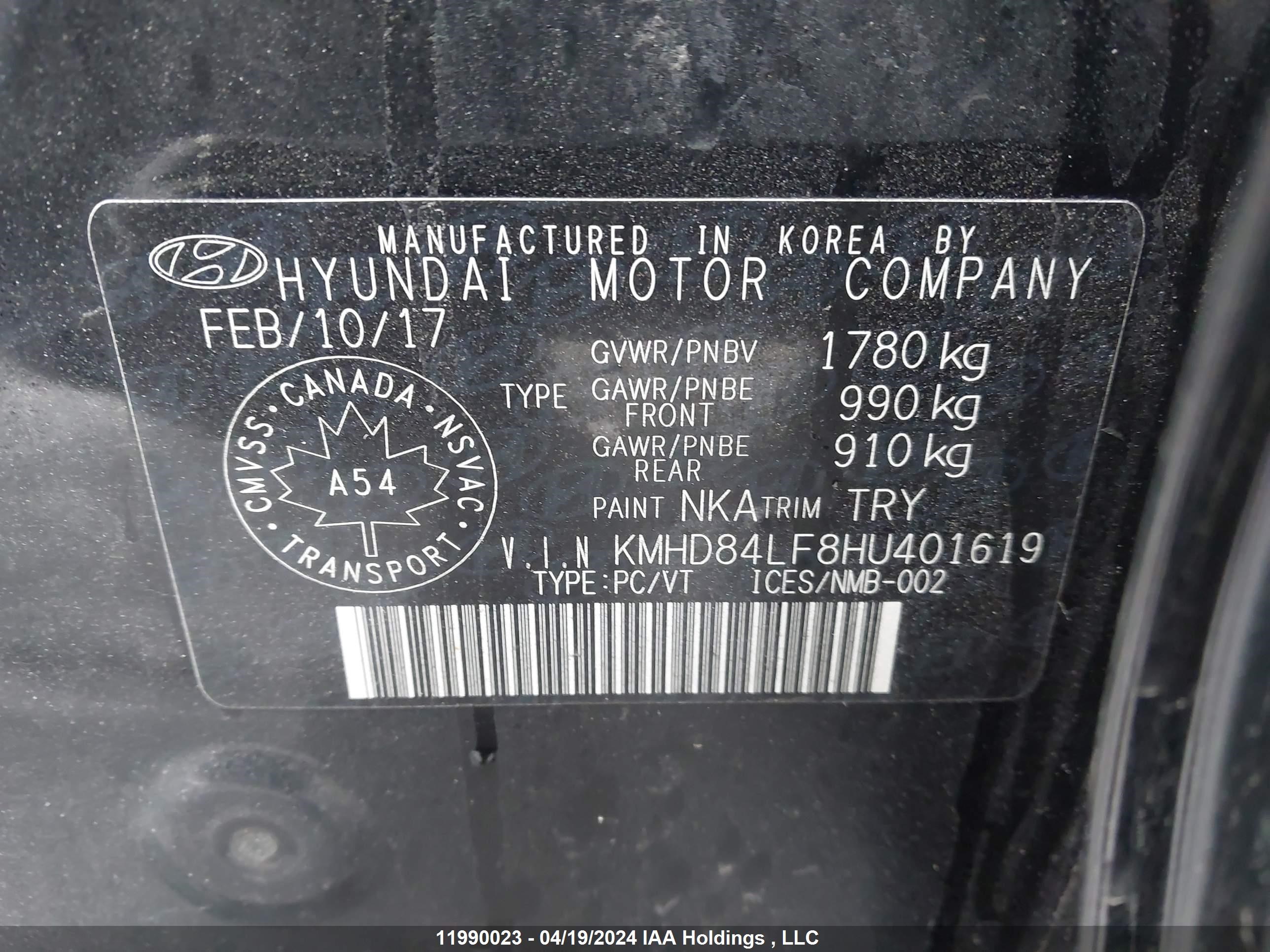 Photo 8 VIN: KMHD84LF8HU401619 - HYUNDAI ELANTRA 