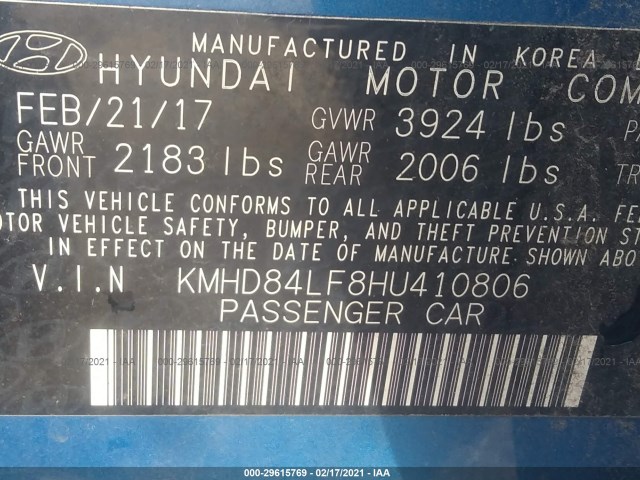 Photo 8 VIN: KMHD84LF8HU410806 - HYUNDAI ELANTRA 