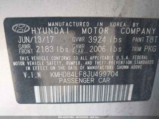 Photo 8 VIN: KMHD84LF8JU499704 - HYUNDAI ELANTRA 