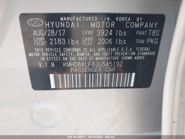 Photo 8 VIN: KMHD84LF8JU545192 - HYUNDAI ELANTRA 