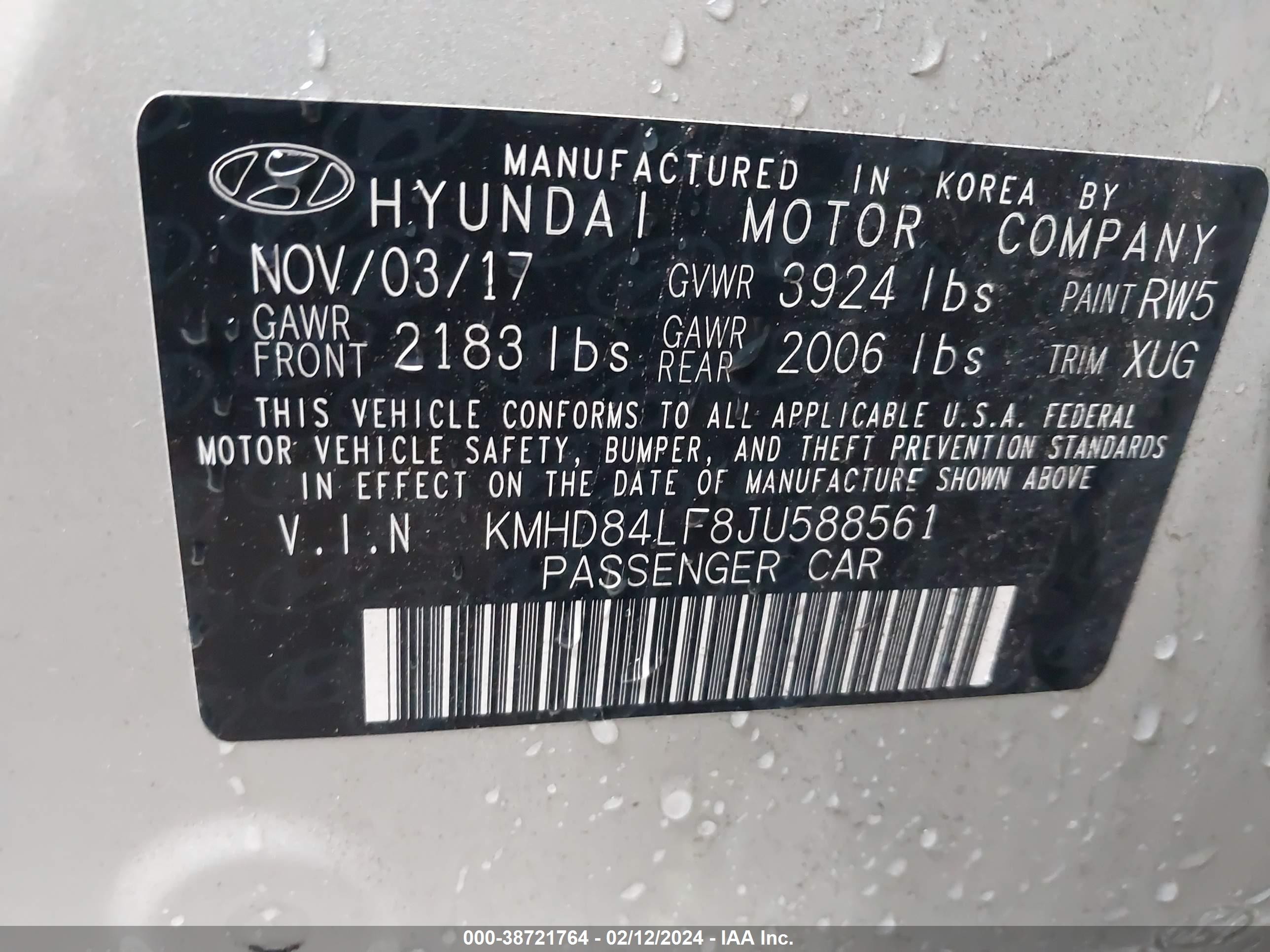 Photo 8 VIN: KMHD84LF8JU588561 - HYUNDAI ELANTRA 