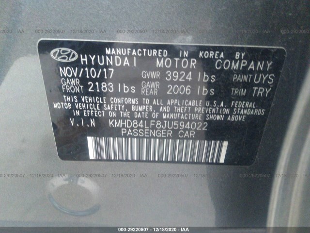 Photo 8 VIN: KMHD84LF8JU594022 - HYUNDAI ELANTRA 