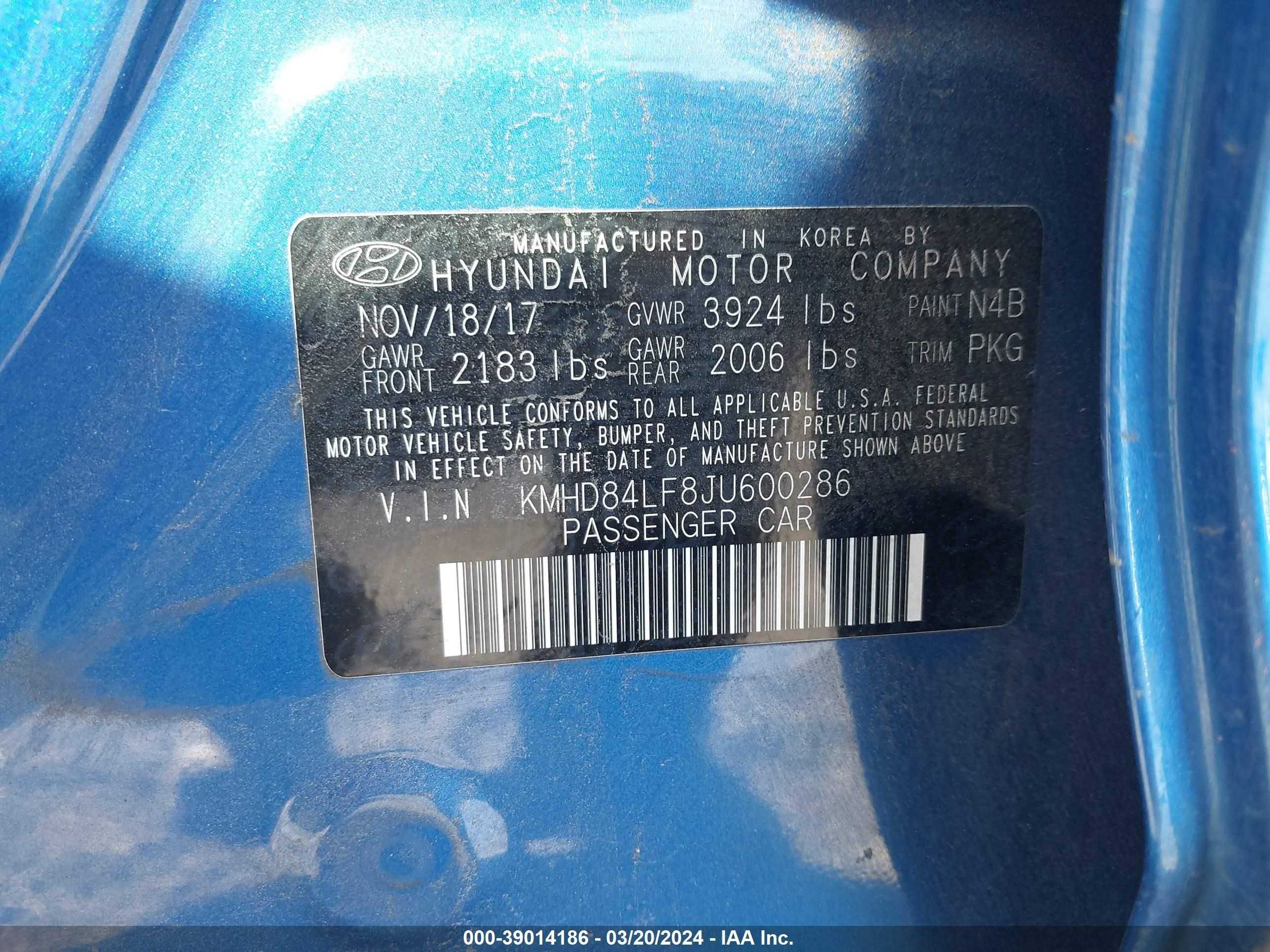 Photo 8 VIN: KMHD84LF8JU600286 - HYUNDAI ELANTRA 