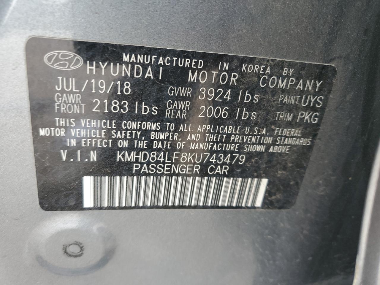 Photo 11 VIN: KMHD84LF8KU743479 - HYUNDAI ELANTRA 