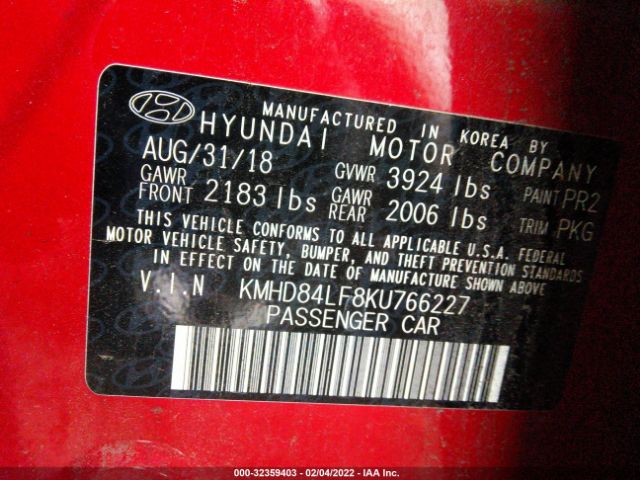 Photo 8 VIN: KMHD84LF8KU766227 - HYUNDAI ELANTRA 