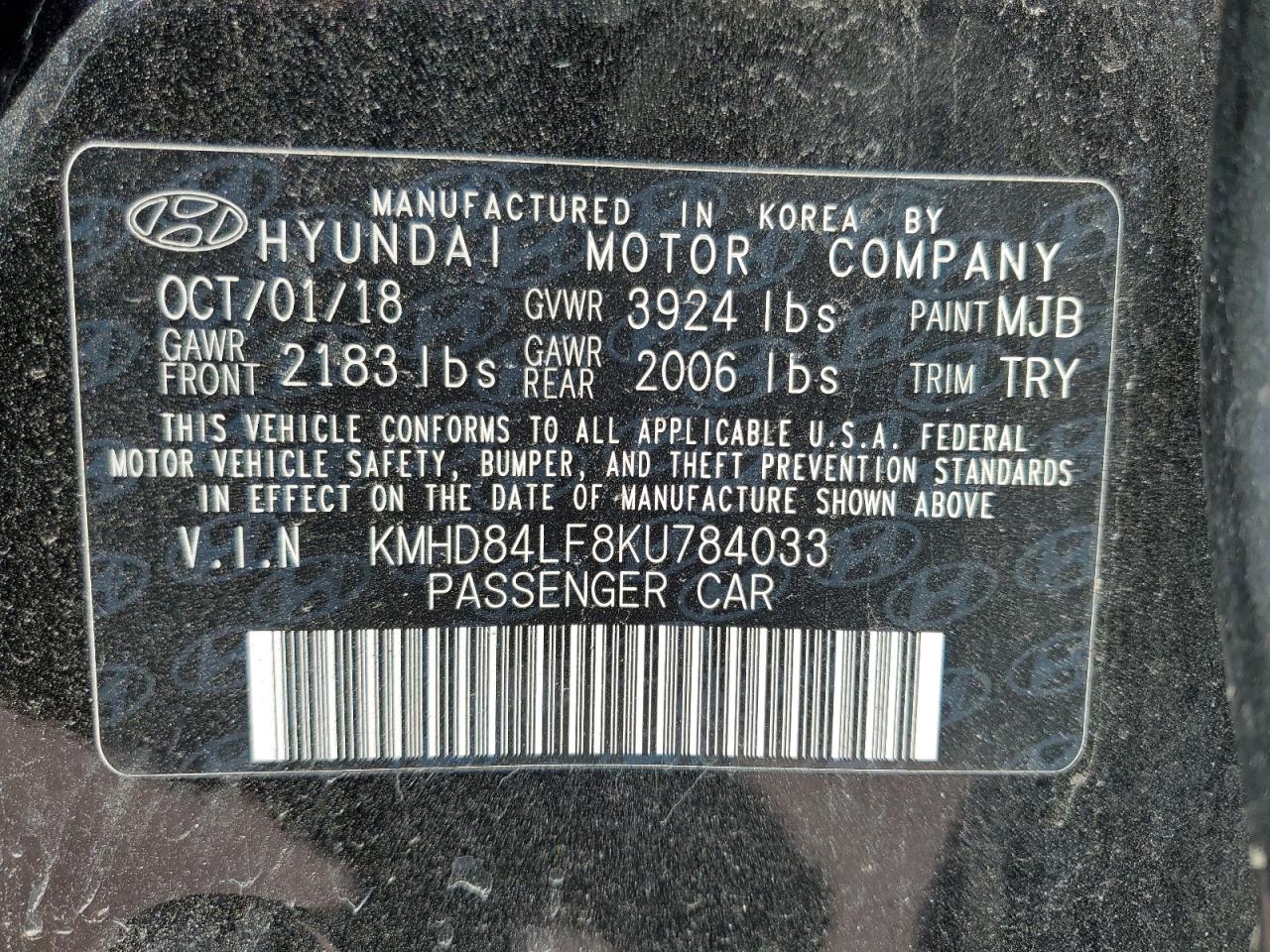 Photo 11 VIN: KMHD84LF8KU784033 - HYUNDAI ELANTRA 