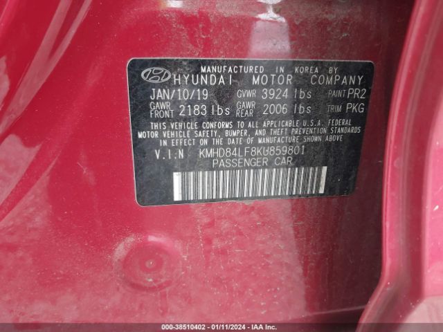 Photo 8 VIN: KMHD84LF8KU859801 - HYUNDAI ELANTRA 