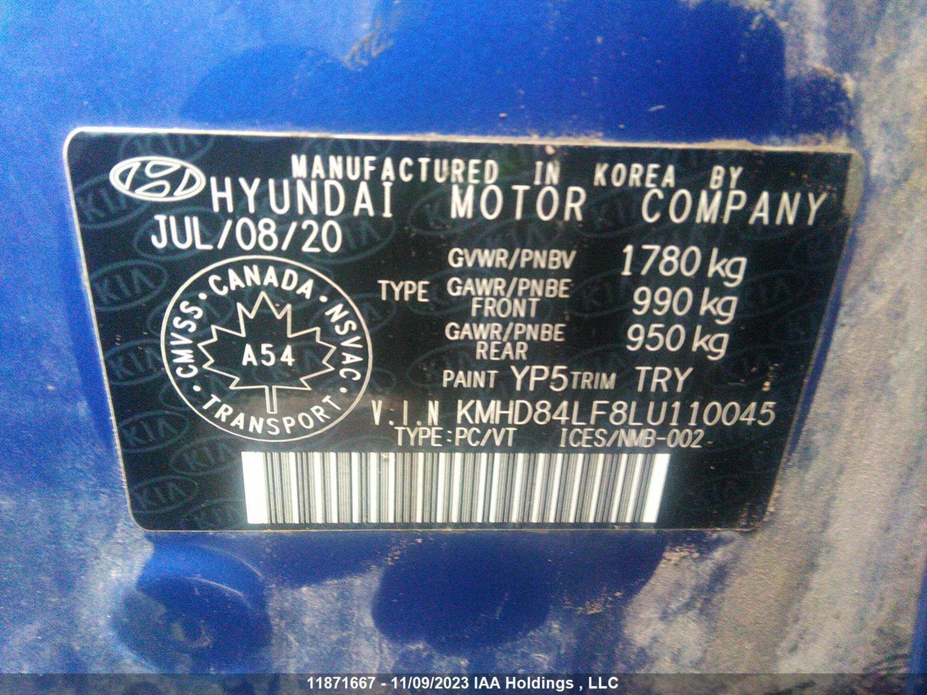 Photo 8 VIN: KMHD84LF8LU110045 - HYUNDAI ELANTRA 