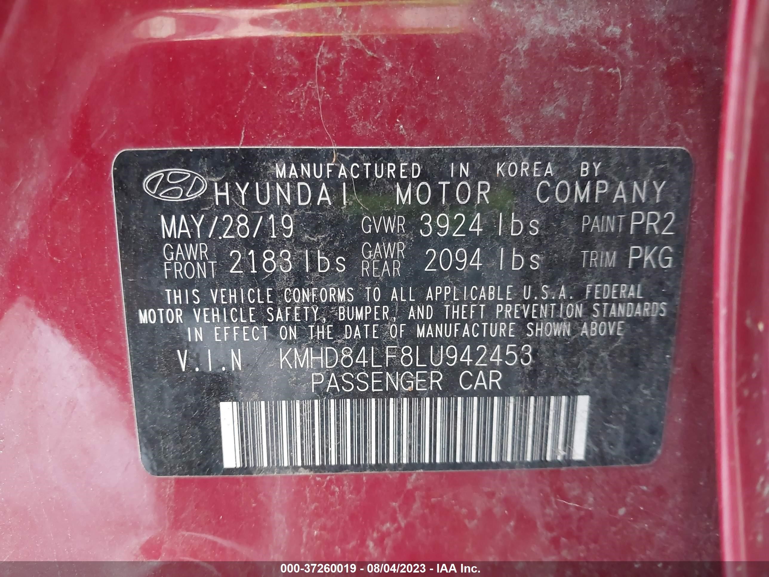 Photo 8 VIN: KMHD84LF8LU942453 - HYUNDAI ELANTRA 