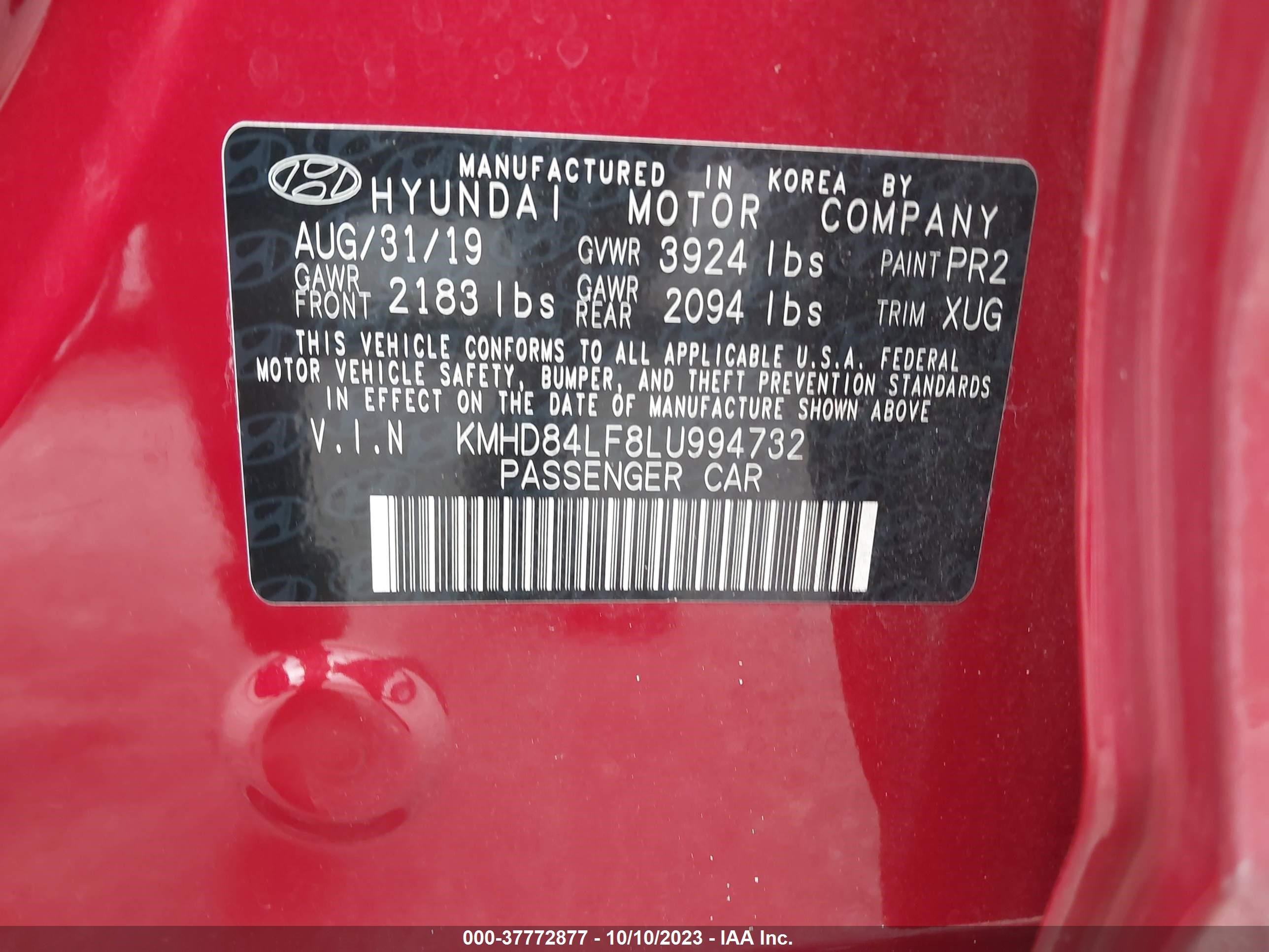 Photo 8 VIN: KMHD84LF8LU994732 - HYUNDAI ELANTRA 