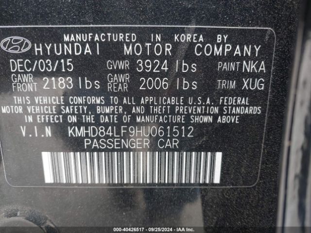 Photo 8 VIN: KMHD84LF9HU061512 - HYUNDAI ELANTRA 