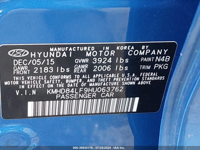 Photo 8 VIN: KMHD84LF9HU063762 - HYUNDAI ELANTRA 