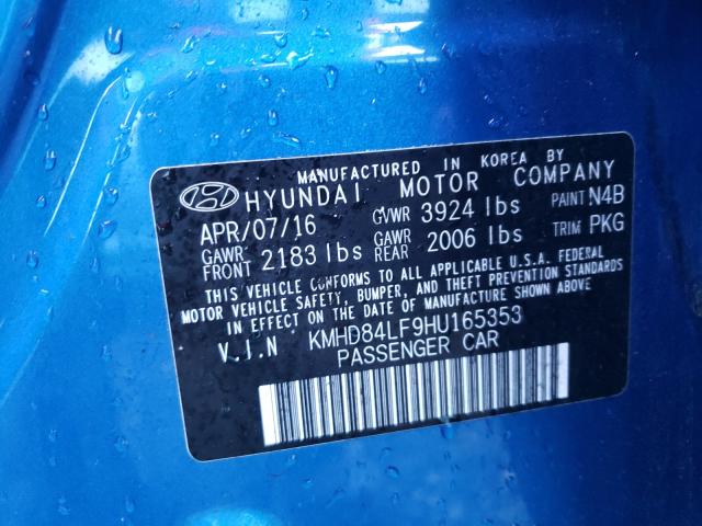 Photo 9 VIN: KMHD84LF9HU165353 - HYUNDAI ELANTRA SE 