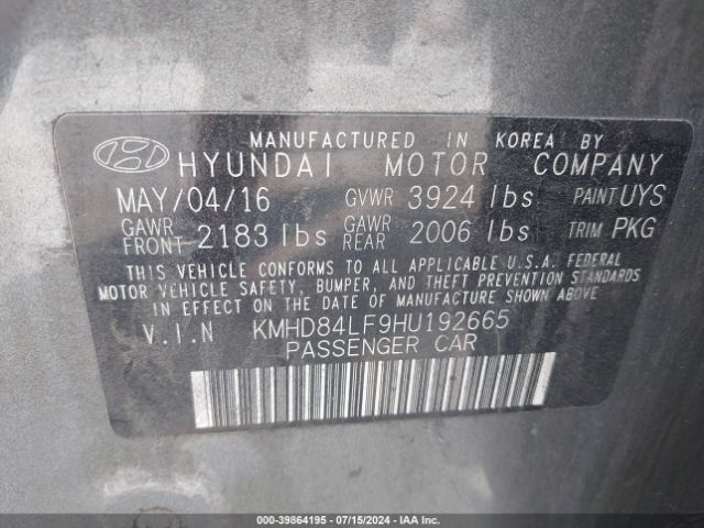 Photo 8 VIN: KMHD84LF9HU192665 - HYUNDAI ELANTRA 