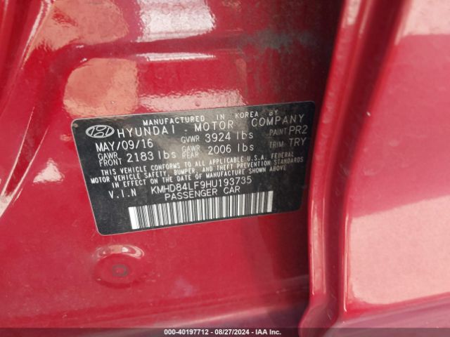 Photo 8 VIN: KMHD84LF9HU193735 - HYUNDAI ELANTRA 