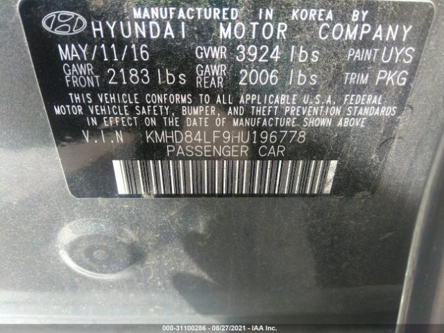 Photo 8 VIN: KMHD84LF9HU196778 - HYUNDAI ELANTRA 