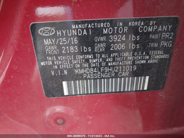 Photo 8 VIN: KMHD84LF9HU211019 - HYUNDAI ELANTRA 