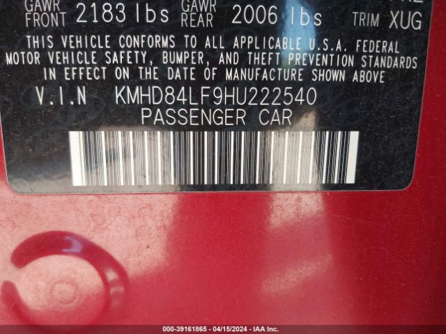 Photo 8 VIN: KMHD84LF9HU222540 - HYUNDAI ELANTRA 