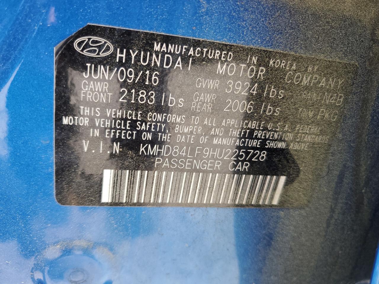 Photo 11 VIN: KMHD84LF9HU225728 - HYUNDAI ELANTRA 