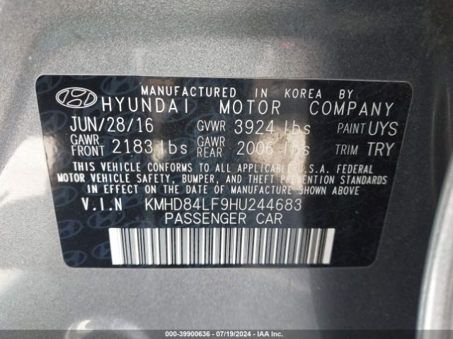 Photo 8 VIN: KMHD84LF9HU244683 - HYUNDAI ELANTRA 